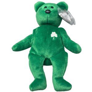 TY Original 1997 Beanie Baby Erin Green Bear White Clover on chest 8.5"tall READ